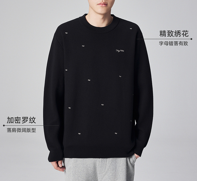 墨麦客男装简约刺绣圆领针织衫男2024秋冬新款男士套头毛衣20772详情4
