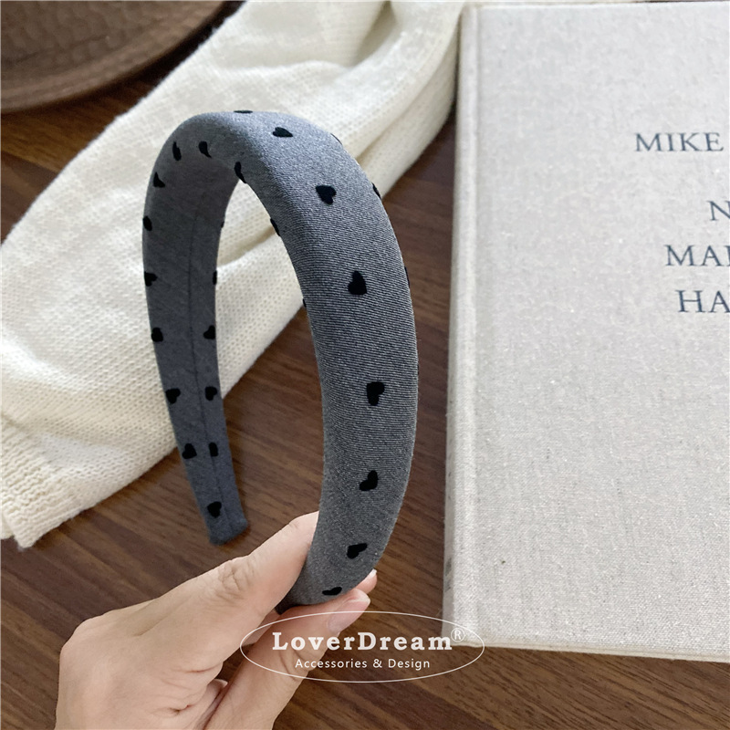 A new high-quality black polka dot heart-shaped bow headband from South Korea, sweet and fashionable headband, versatile hair accessory pic 36