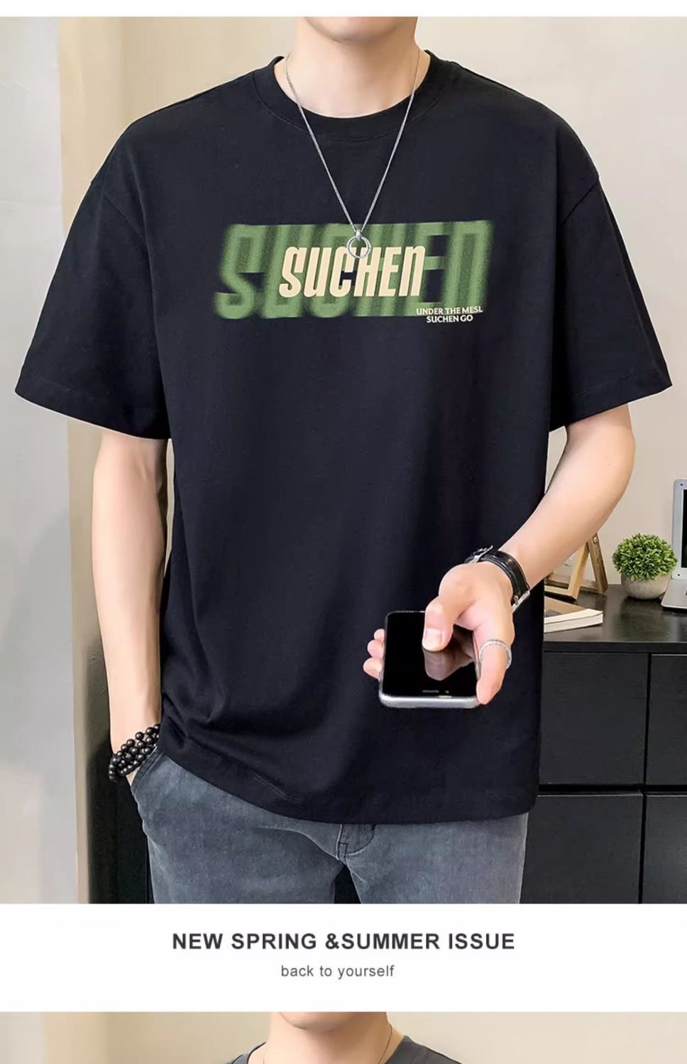 源头厂家24新款圆领男式印花短袖大码夏季宽松版潮牌网红半袖上衣详情16