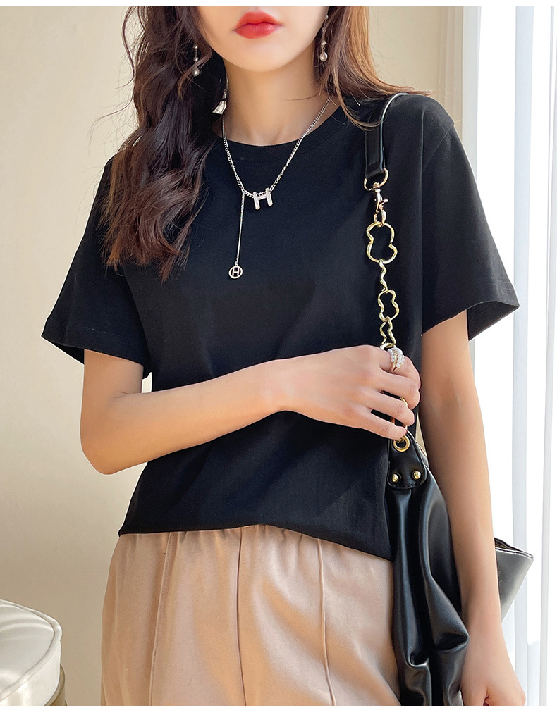 180克纯棉夏季新款短袖女T恤都市休闲纯色圆领款时尚百搭体恤上衣详情27
