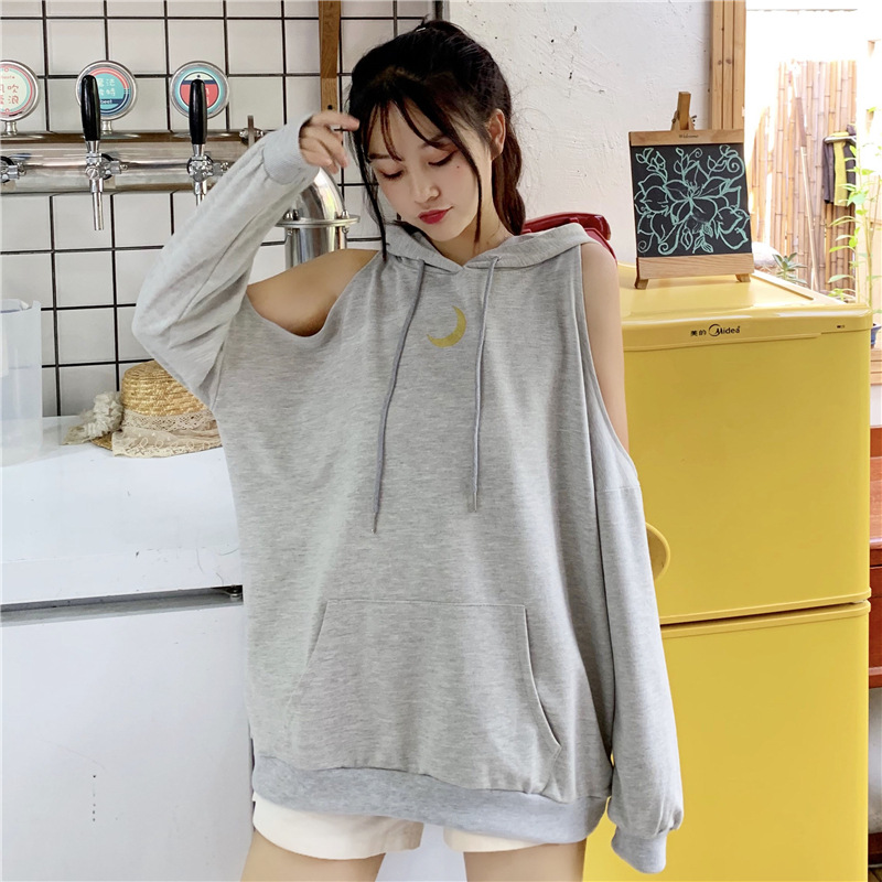 Autumn long off-the-shoulder vetiver hoodie for women, a new, laid-back and stylish loose hooded jacket pic 7