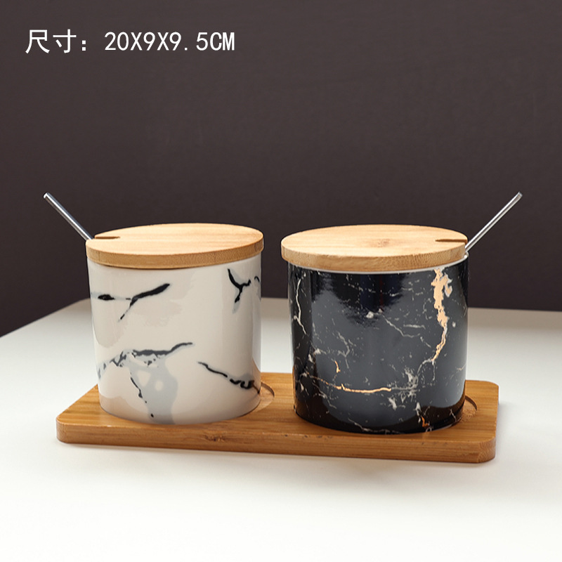 陶瓷储物罐简约厨房用品调料盒家用带铁勺密封罐杂粮密封罐子套装详情1