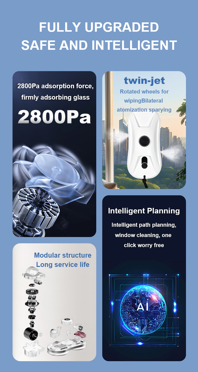 【双边喷水】跨境新款擦窗机器人clean robot家用智能双水擦窗机全自动擦玻璃详情3