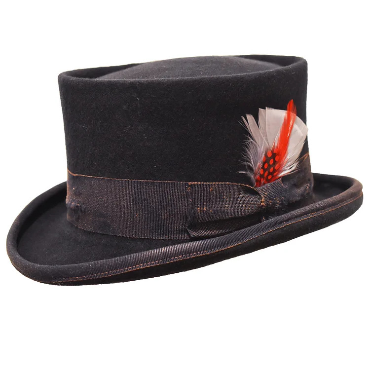 跨境热销纯羊毛平顶礼帽 纯色羊毡帽 时尚羊毛礼帽详情5