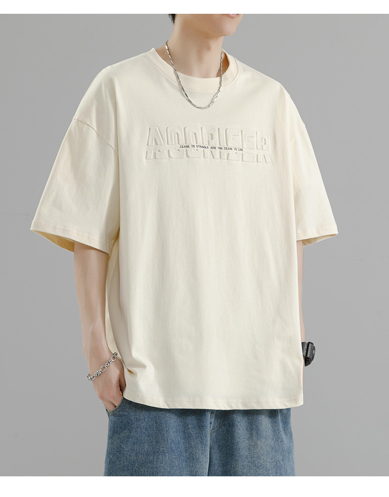 【 Pure Cotton 】 Steel stamp letter short-sleeved T-shirt for men, round neck, loose, casual and versatile, trendy 2024 Summer new short T-shirt pic 21