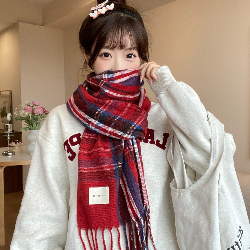 复古绿色格子围巾女冬季仿羊绒围脖女学生日礼物福利冬天流苏百搭详情8