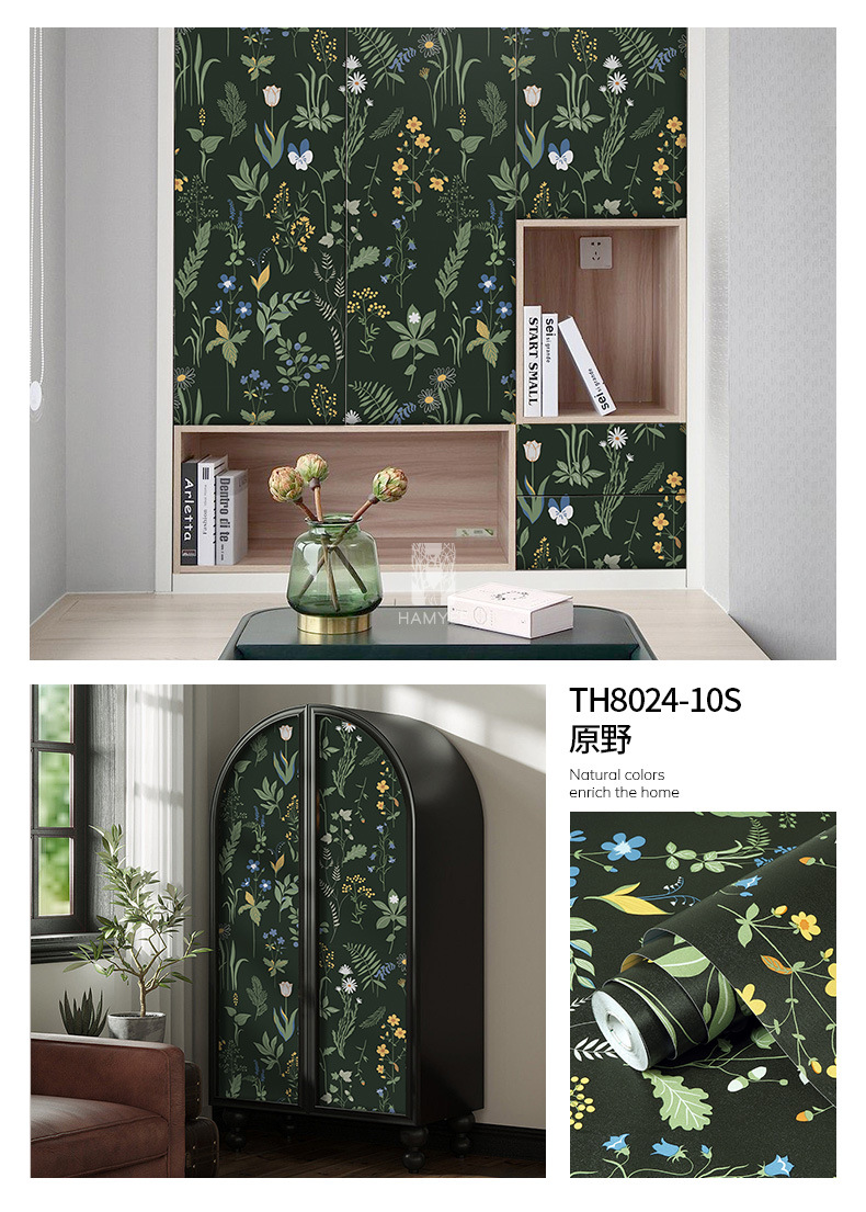 跨境加厚花卉墙纸PVC壁纸自粘卧室装饰防水墙布自贴批发wallpaper详情21