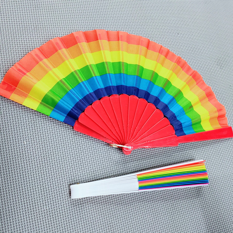 Factory direct supply of new rainbow fans, flat fabric fans, and colorful folding fans, available in one-yuan and two-yuan supplies pic 12