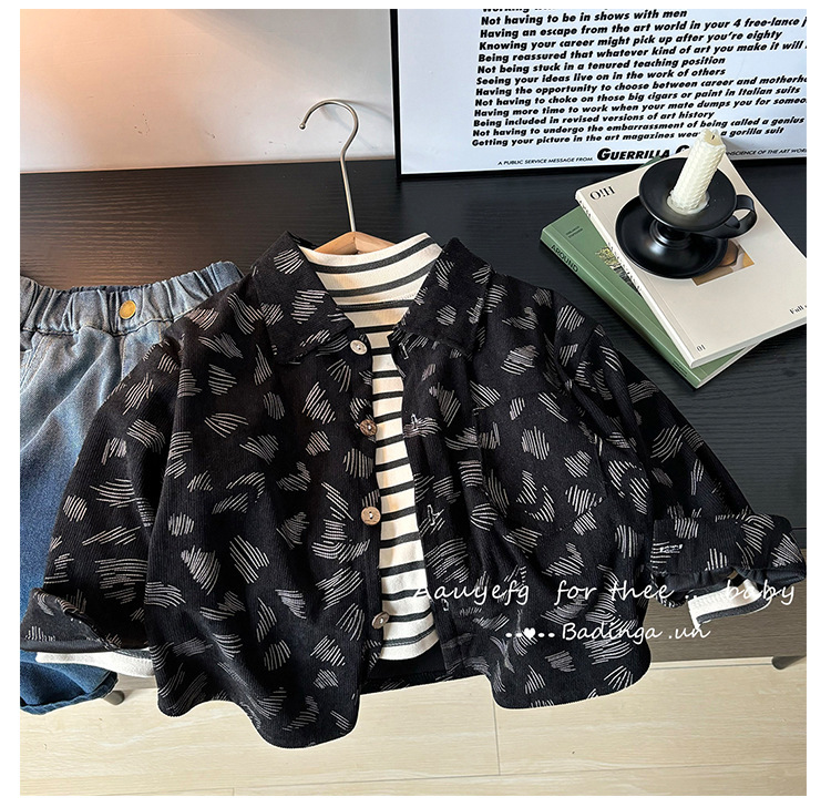 新款外套宽松气质新品男开衫女童衬衣上衣条纹童衬褂长袖儿童衬衫详情10