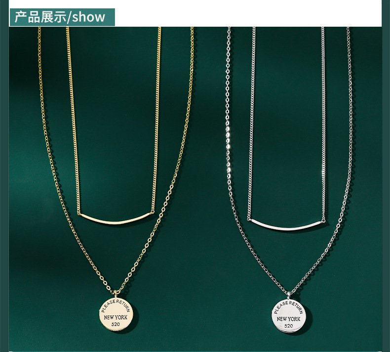雅施丽芙S925银饰双层字母个性休闲ins风小众个性源头工厂银项链详情7