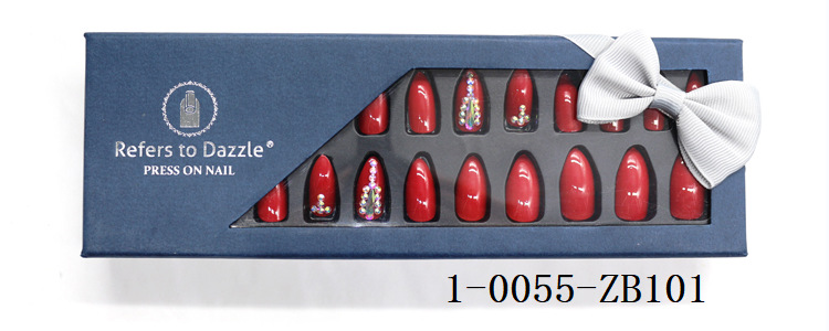 24-piece pointed-head bride wearing nail jewelry, false nail patches, scallion powder with diamonds and adhesive back nail patches gift box toolkit pic 9