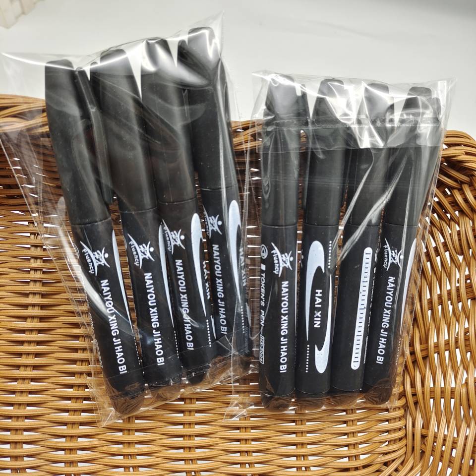 4 marker pens in a bag: large large-headed pen, black ink-filled large-headed pen, blue and red oil-based express logistics pen pic 9