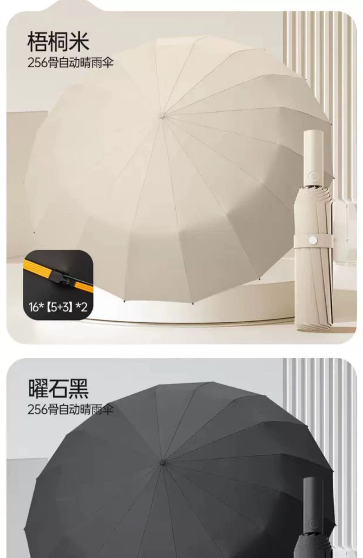 256骨全自动雨伞大号遮阳伞男黑胶加大加固抗风暴晴雨两用广告伞详情24