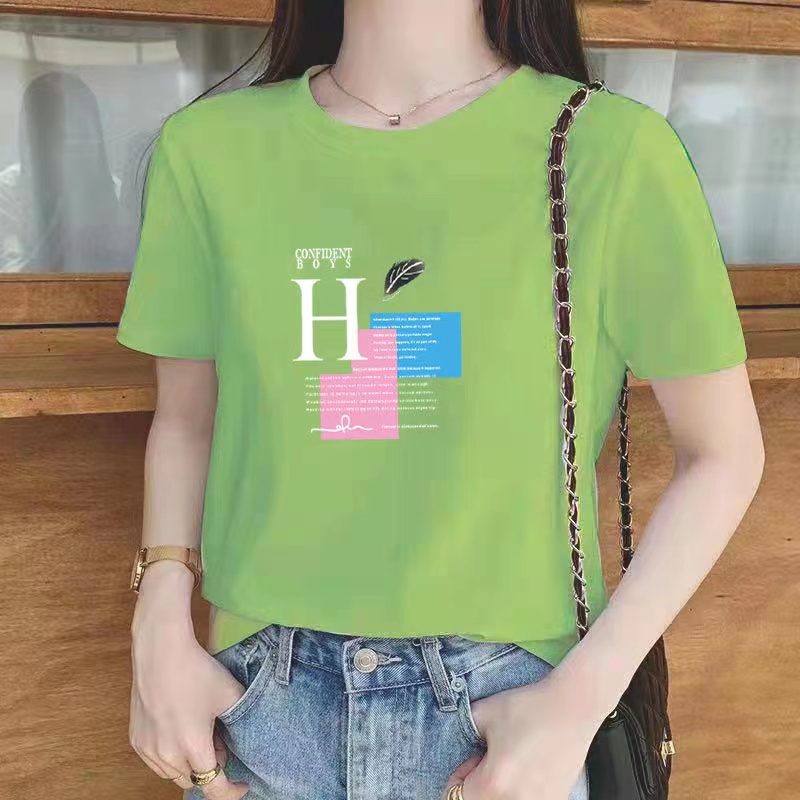 白色女士棉短袖T恤女2023新款夏季小个子体恤正肩大码印花上衣详情26