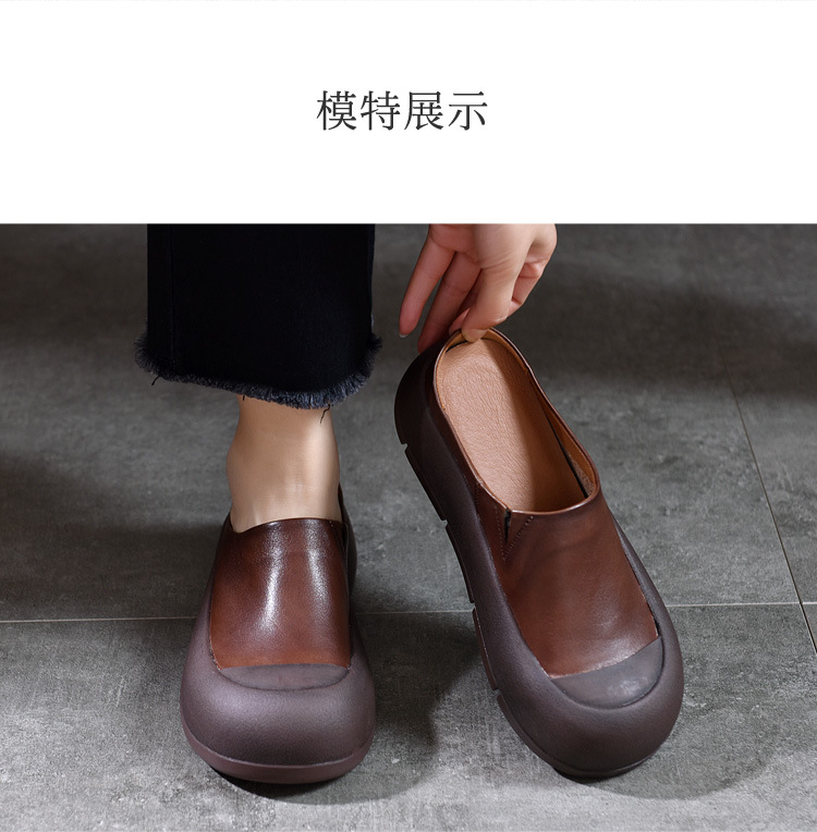 复古擦色真皮包头半拖鞋女夏季外穿小众原创头层牛皮平底凉拖鞋女详情14