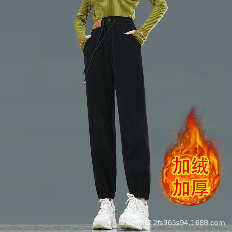羊羔绒宽松哈伦女裤2024年秋冬新款加绒显瘦高腰加厚休闲束脚裤子详情2