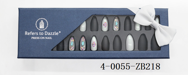 24-piece pointed-head bride wearing nail jewelry, false nail patches, scallion powder with diamonds and adhesive back nail patches gift box toolkit pic 15