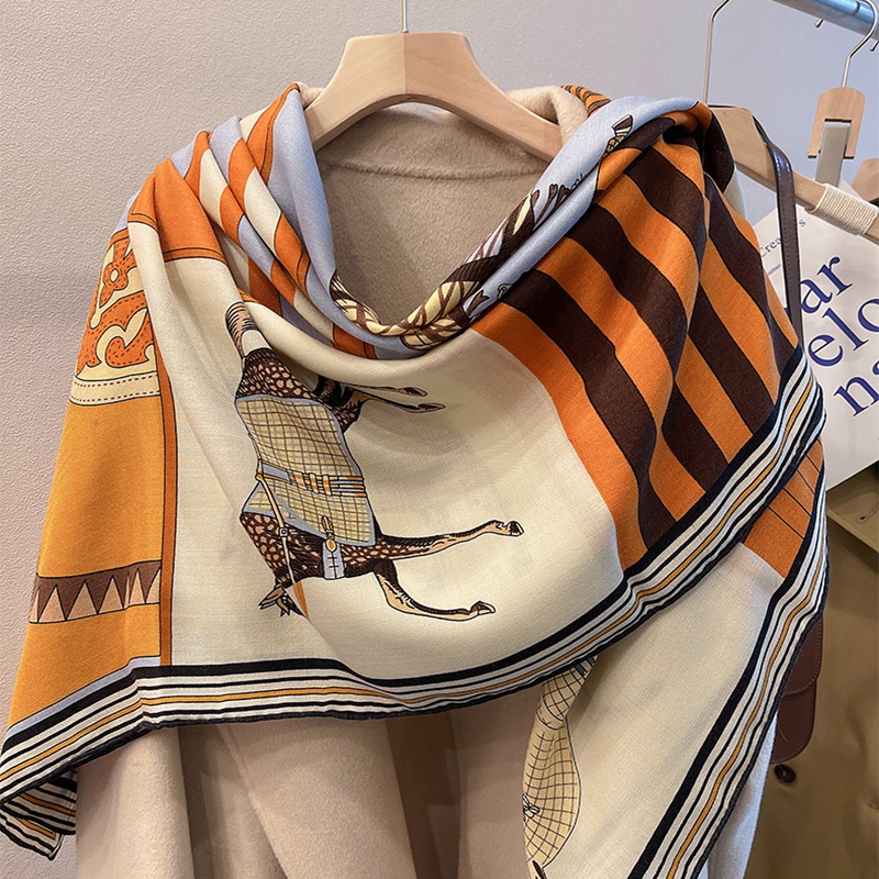 Cape, horse, wool and silk scarf for women, a light luxury silk and wool warm large square shawl for outerwear in autumn and winter pic 6