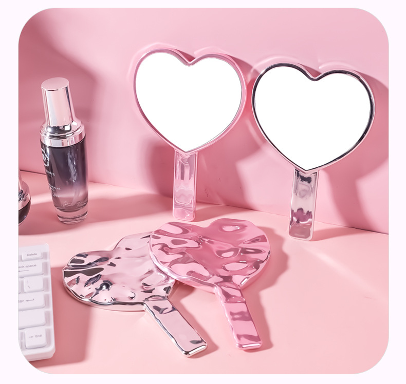 新款爱心电镀水波纹镜子随身便携少女手持镜子可爱高清镜面化妆镜详情19