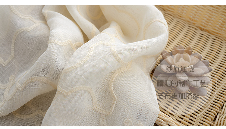 Custom-made cotton and linen eco-friendly embroidered gauze curtains and window screens, modern and simple linen embroidered window screens with heat insulation pic 8