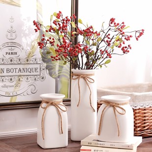 生产批发灰色陶瓷花瓶三件套带麻绳蝴蝶结文艺小清新花器摆件小号详情4