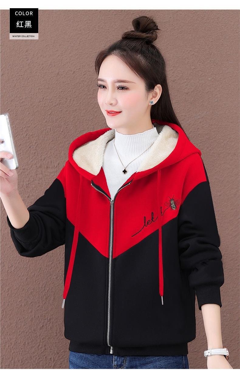 加绒女士卫衣2022年新款秋冬季加厚拉链开衫外套时尚保暖冬款详情10