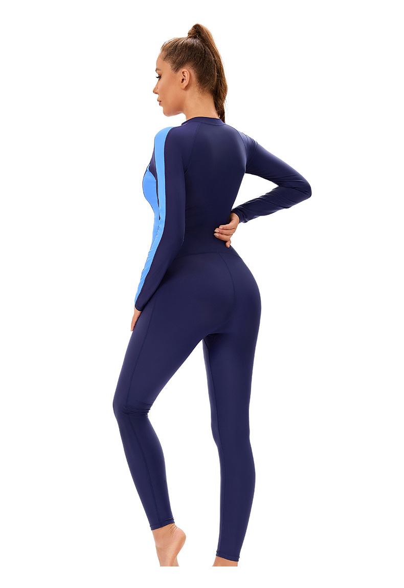 New color-block one-piece Muslim swimsuit for women, cross-border long-sleeved and long-sleeved trousers, conservative full-body zip-up swimsuit pic 15