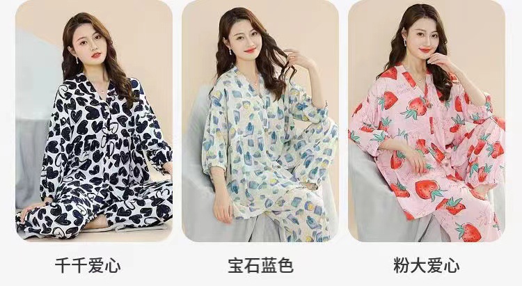 春夏新款棉绸睡衣套装女士七分袖大码宽松空调服家居服两件套详情6