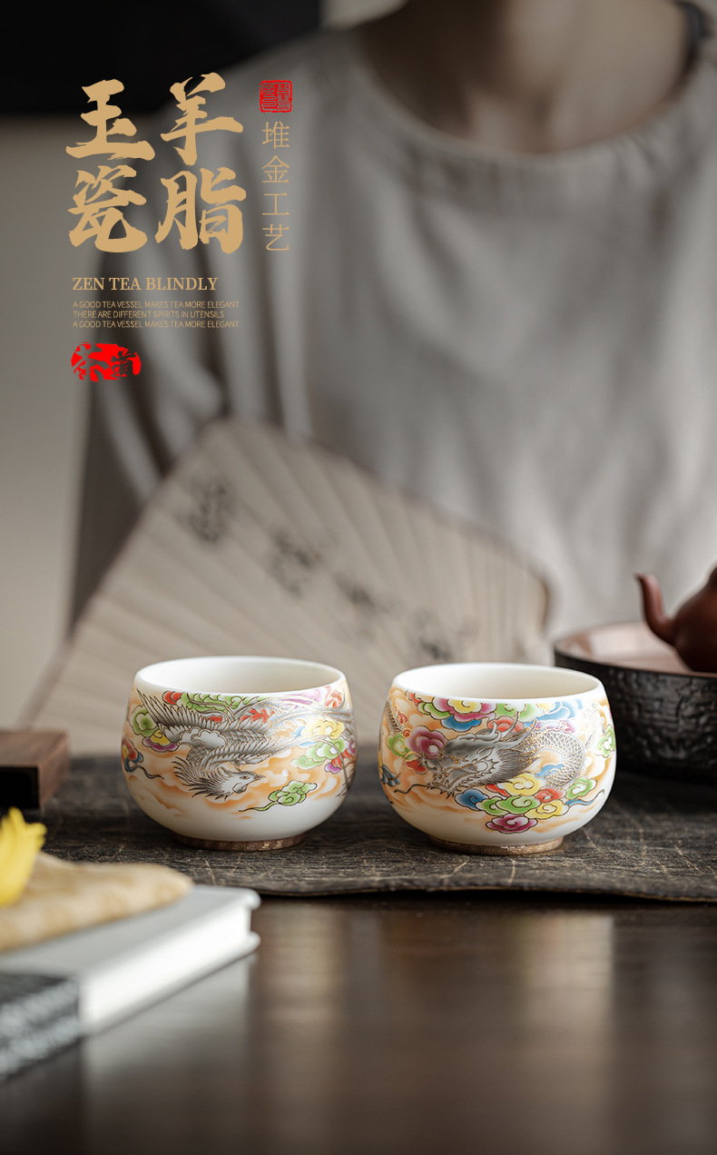 The main cup, Gongfu tea cup, living room tea bowl, ceramic dragon and Phoenix presenting auspiciousness, gift box set, single cup for tasting pic 1