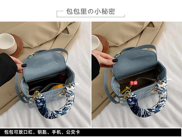 戴妃包包女2023新款时尚潮流经典百搭漆皮格纹手提单肩斜跨包详情2