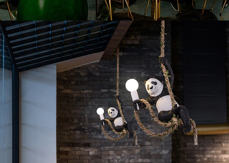 Nordic creative and personalized zoo decoration, hemp rope panda chandelier, bar, restaurant, homestay style wooden house, plant lamp pic 4