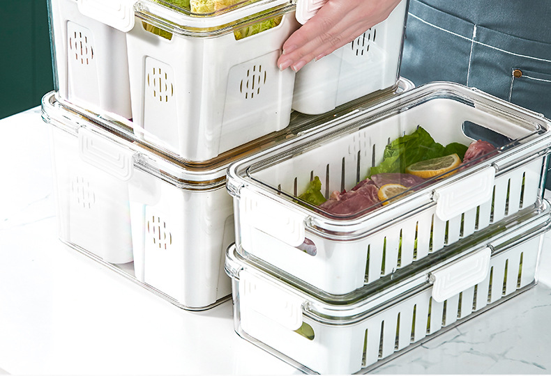 调料盒密封防潮防虫手提式水果篮多分格厨房收纳沥水篮冰箱收纳盒详情6