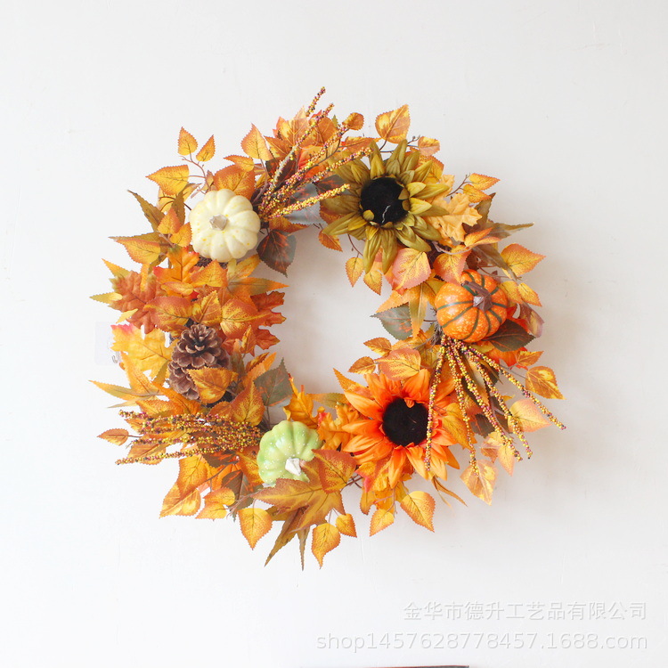 Desheng 2021 Cross-border E-commerce Amazon Autumn Color Gratitude Harvest Festival Pumpkin, Maple Leaf, Berry, Vine Ring and Wreath Decoration pic 1