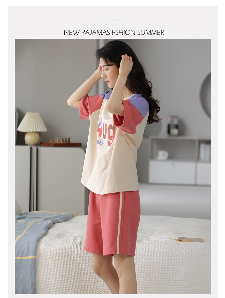 夏季纯棉睡衣女士可爱短袖薄款两件套装韩版时尚春夏可外穿家居服详情10