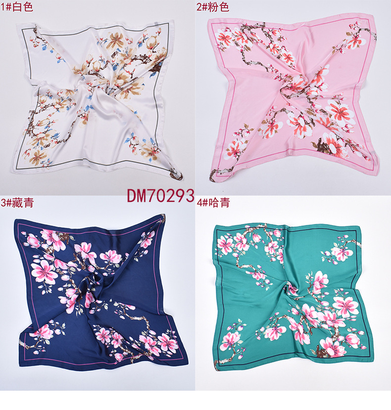 Wholesale of the new sweet floral pattern imitation silk scarves for autumn and winter 2022. Fashionable and elegant 70-square-meter scarves are versatile pic 14