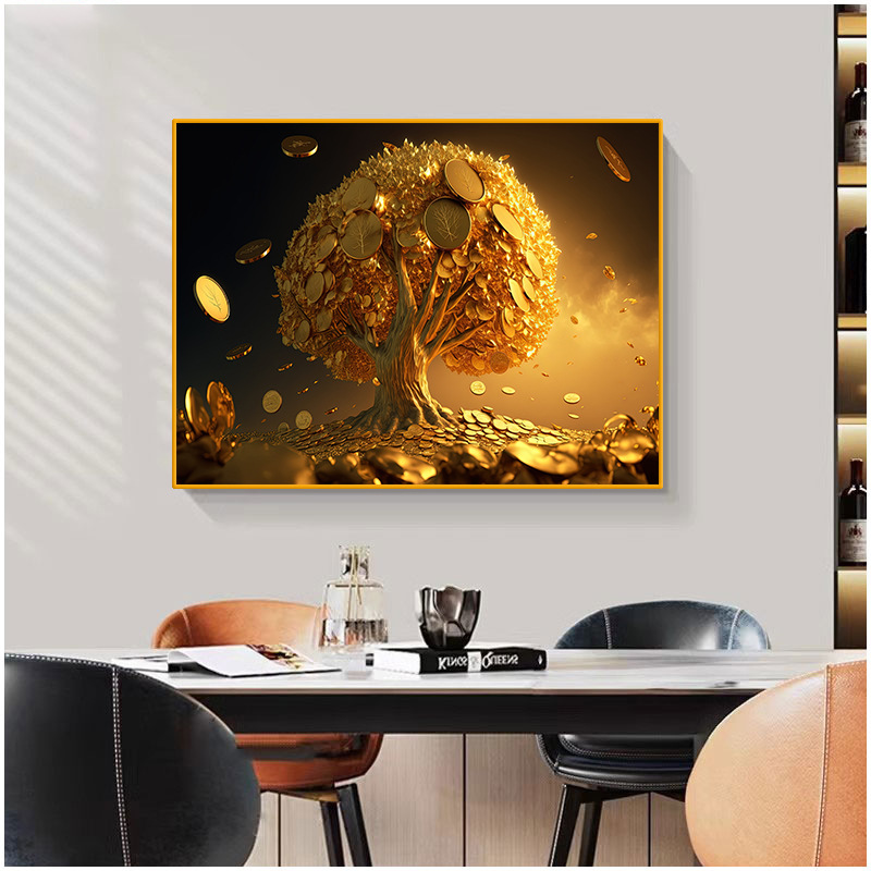 发财树晶瓷铝合金镶钻画装饰画客厅沙发背景墙壁画现代轻奢挂画芯详情4