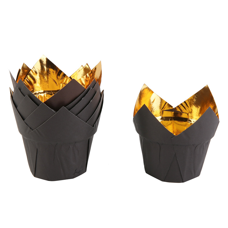 金色郁金香纸杯蛋糕托马芬杯火焰杯烤箱耐高温麦芬淋膜纸托详情6