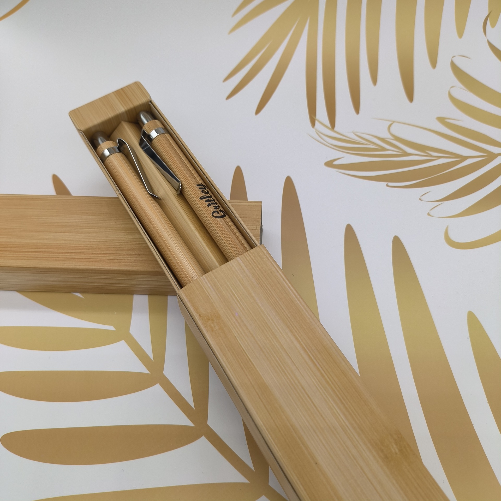 In-stock bamboo pen set, metal hook, bamboo and wood rod, touch head, ballpoint pen, printed color logo, advertising pen pic 3
