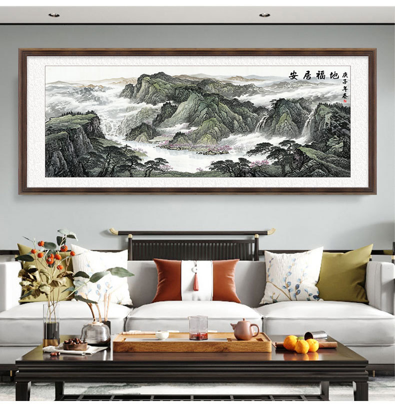 流水生财山水画客厅靠山聚宝盆装饰画定制办公室书房茶室中式挂画详情4