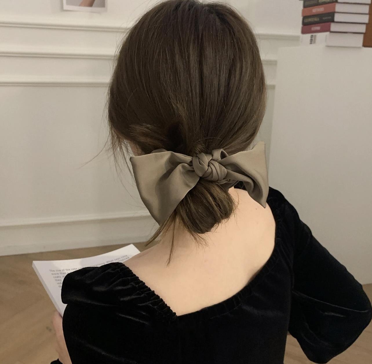 Black bow headpiece, satin large intestine ring, hair band at the back of the head, high-elasticity hair tie, ribbon hair accessory, female summer pic 10