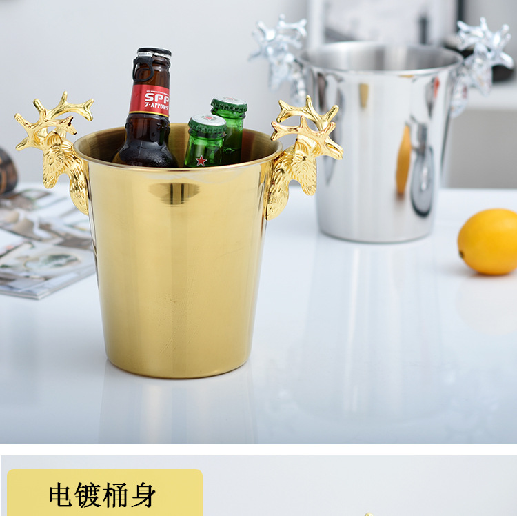 Golden deer head stainless steel ice bucket, red wine ice granule bucket, wine bucket, bar supplies stainless steel ice bucket, beer bucket, ice cube bucket, ice wine bucket, champagne bucket, metal ice bucket, metal beer bucket pic 4