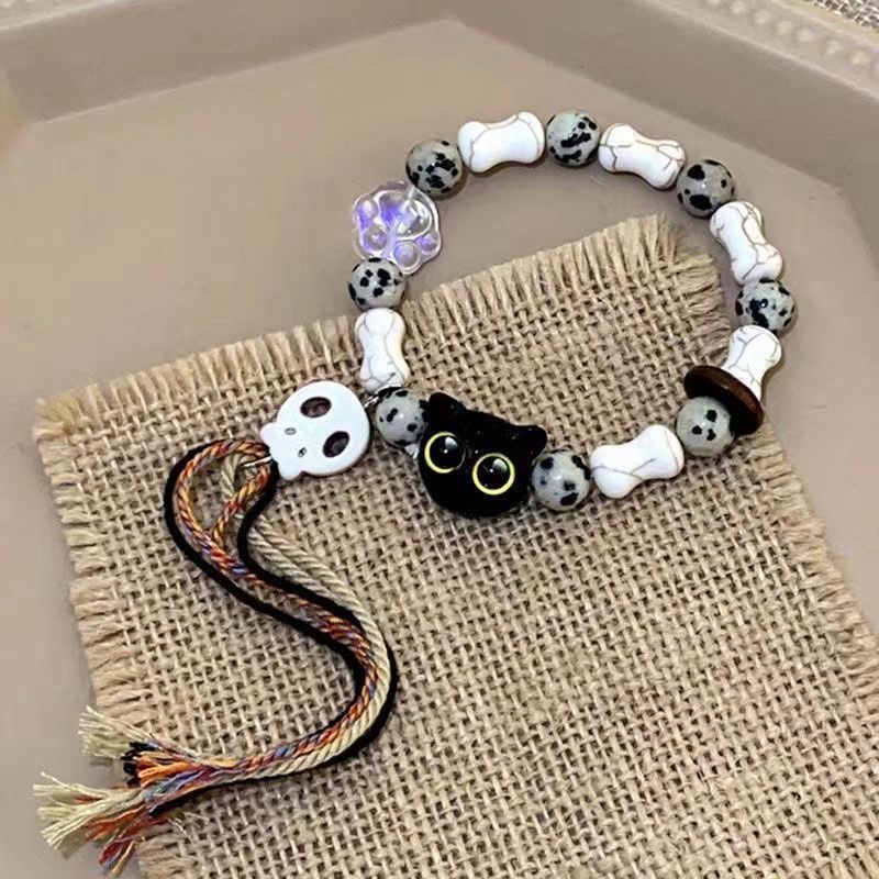 Skull cat ceramic woven bracelet, a niche design, sweet and cool Chinese style, colorful and fashionable, with a unique personality pic 7