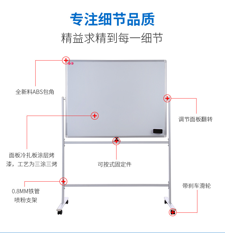 H型双面翻转白板 移动白板支架式带轮直播培训双面会议室推拉白版详情6