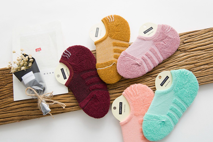 纯棉毛圈袜女袜运动毛巾船袜吸汗硅胶防滑女士短袜子详情3
