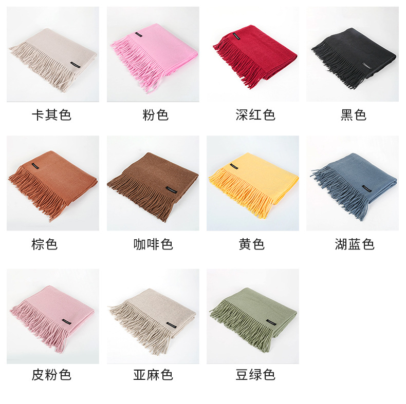 2023年秋冬新款时尚仿羊绒纯色保暖披肩百搭休闲加厚流苏女士围巾详情6