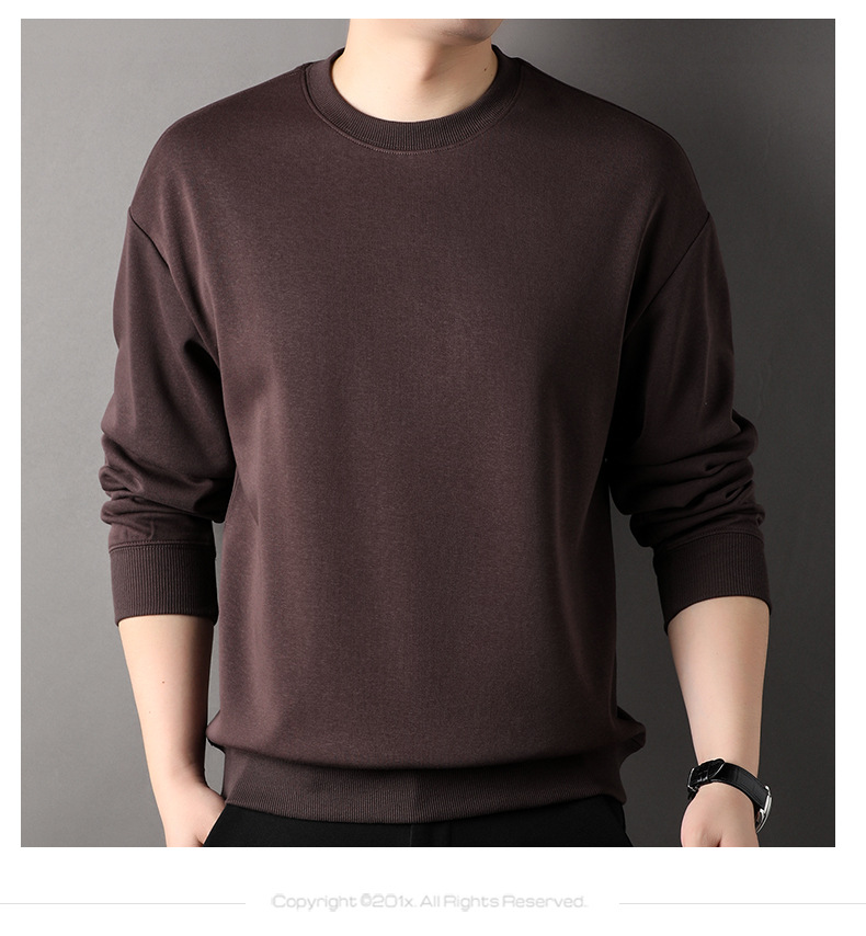 牛奶丝300g重磅卫衣男2023秋冬新款圆领打底衫纯色长袖t恤男上衣详情13