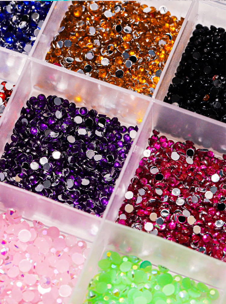 Cross-border nail art 24-grid resin colored diamond box set mixed and matched accessories 2mm and 3mm size mixed iriered round diamonds pic 7