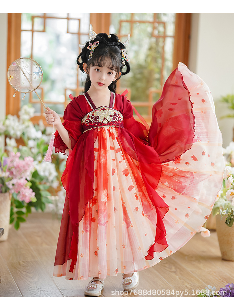 国潮女童汉服夏季新款儿童古装唐装中国风襦裙小女孩古风仙女连衣裙详情12