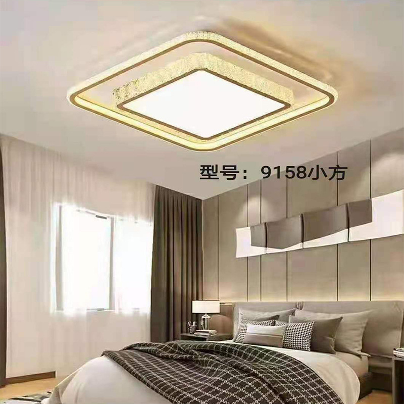 Lámpara de sala de estar luz moderna cristal de lujo led lámpara de techo hogar rectángulo de hierro con control remoto con luminiscencia lateral al por mayor pic 4