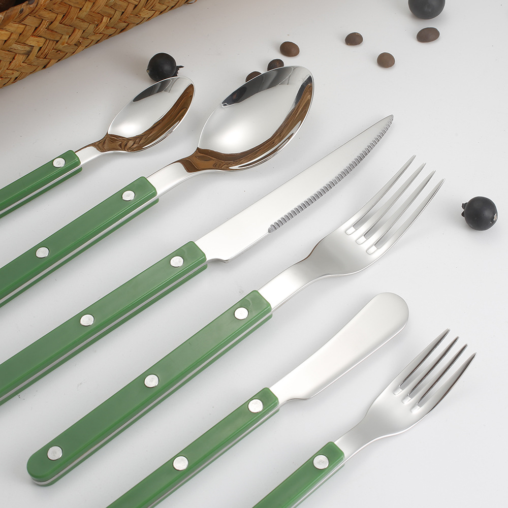 Handle nail tableware, 304 stainless steel tableware, ins Nordic-style spoons, high appearance level acrylic Western-style knives, forks and spoons pic 9